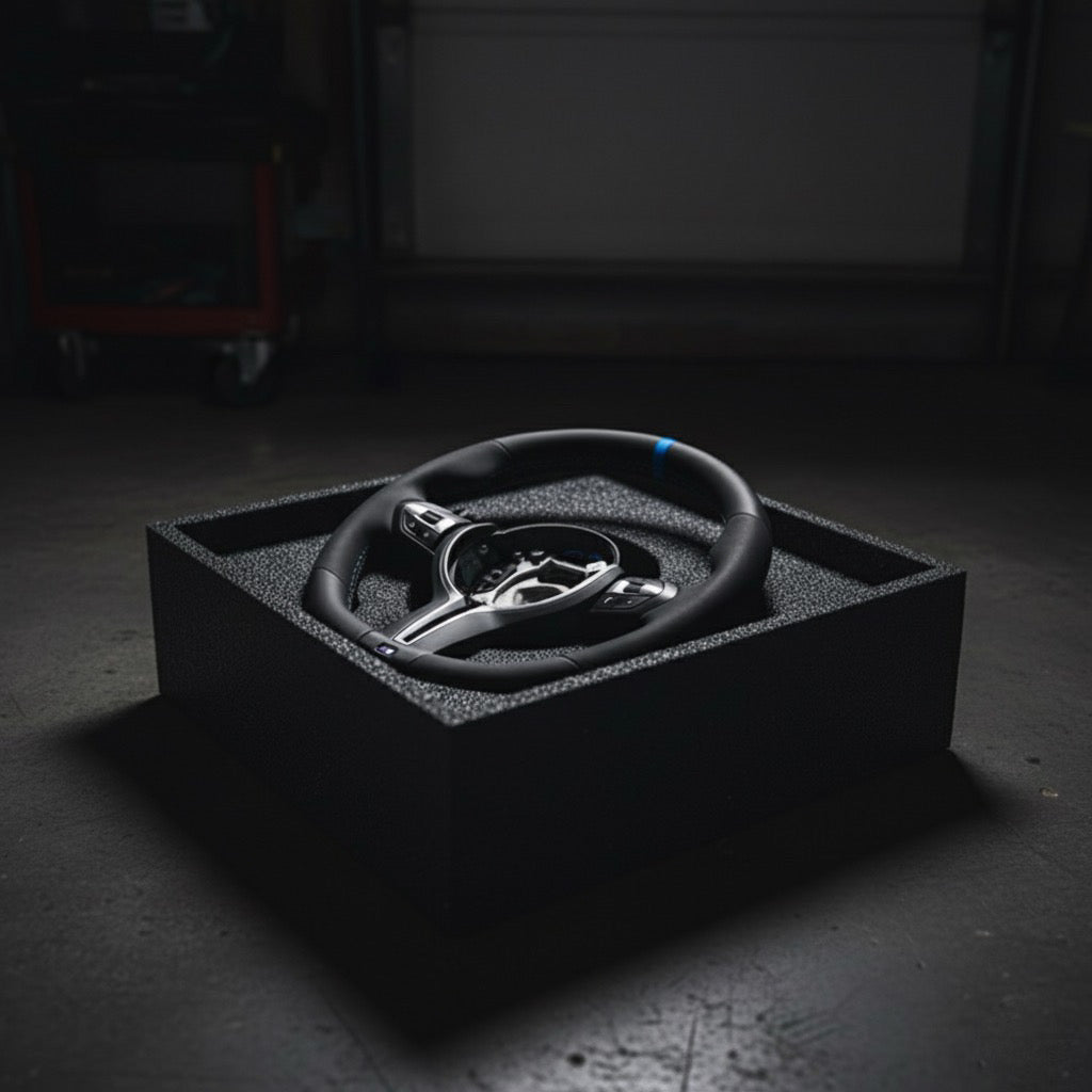 M3-Volant pour BMW cuir et alcantara + repère central bleu