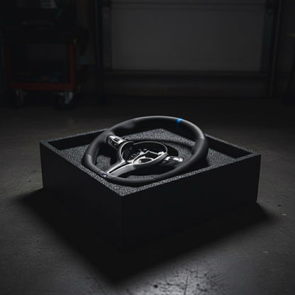 M3-Volant pour BMW cuir et alcantara + repère central bleu