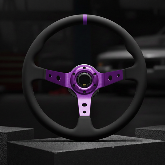 Volant drift en cuir universel violet + repère central violet