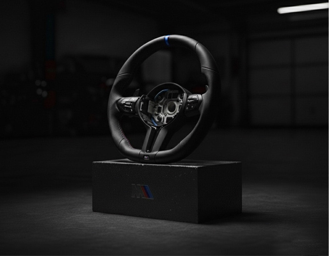 M3-Volant pour BMW M PERFORMANCE cuir perforé + repère central bleu