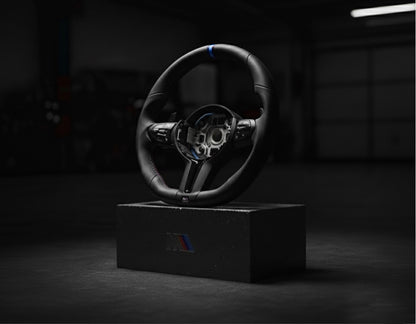 M3-Volant pour BMW M PERFORMANCE cuir perforé + repère central bleu