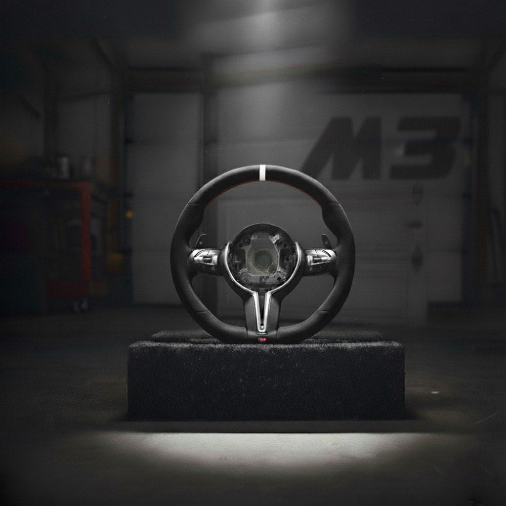M3-Volant pour BMW cuir et alcantara + repère central blanc