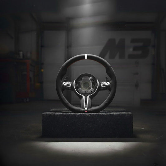 M3-Volant pour BMW cuir et alcantara + repère central blanc