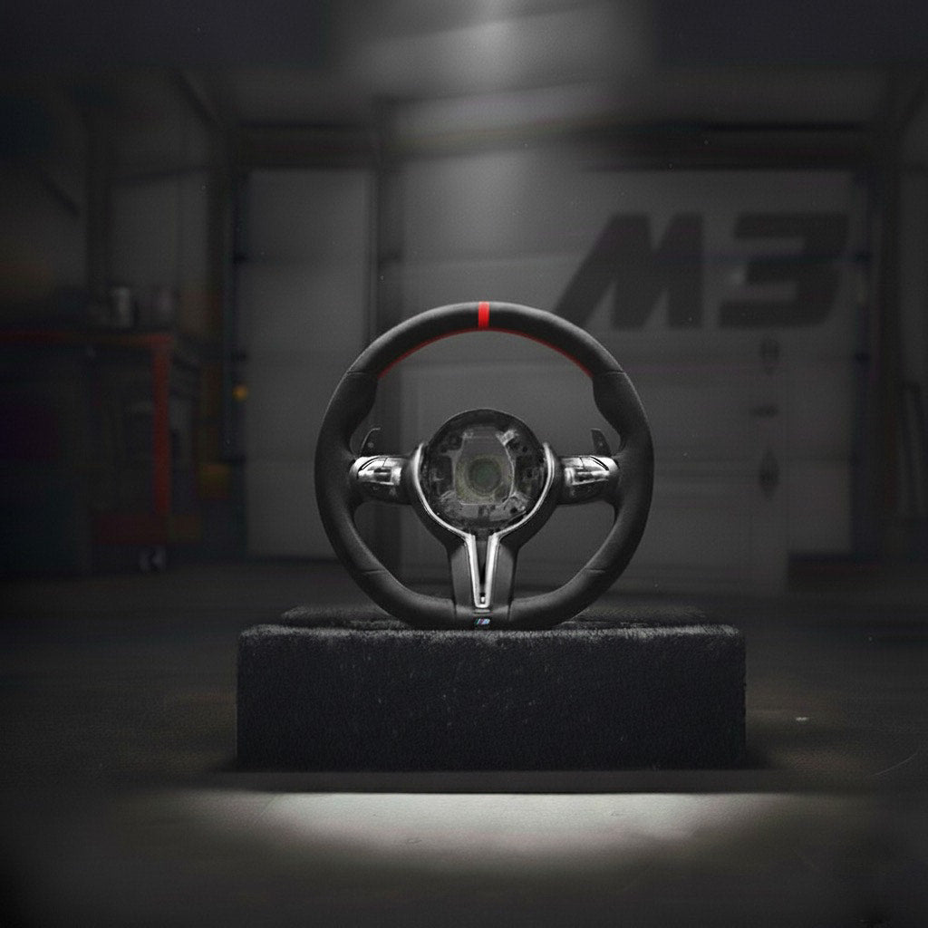 M3-Volant pour BMW cuir et alcantara + repère central rouge