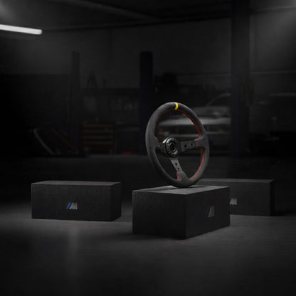 Volant drift en ALCANTARA universel + repère central jaune