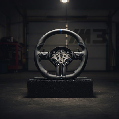 M3-Volant pour BMW M PERFORMANCE cuir perforé + repère central bleu