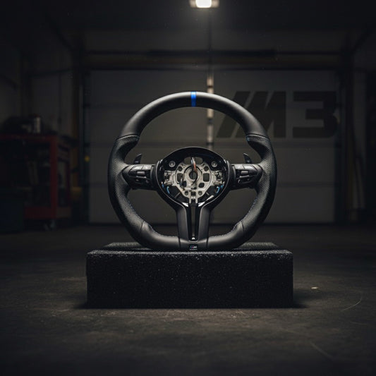 M3-Volant pour BMW M PERFORMANCE cuir perforé + repère central bleu