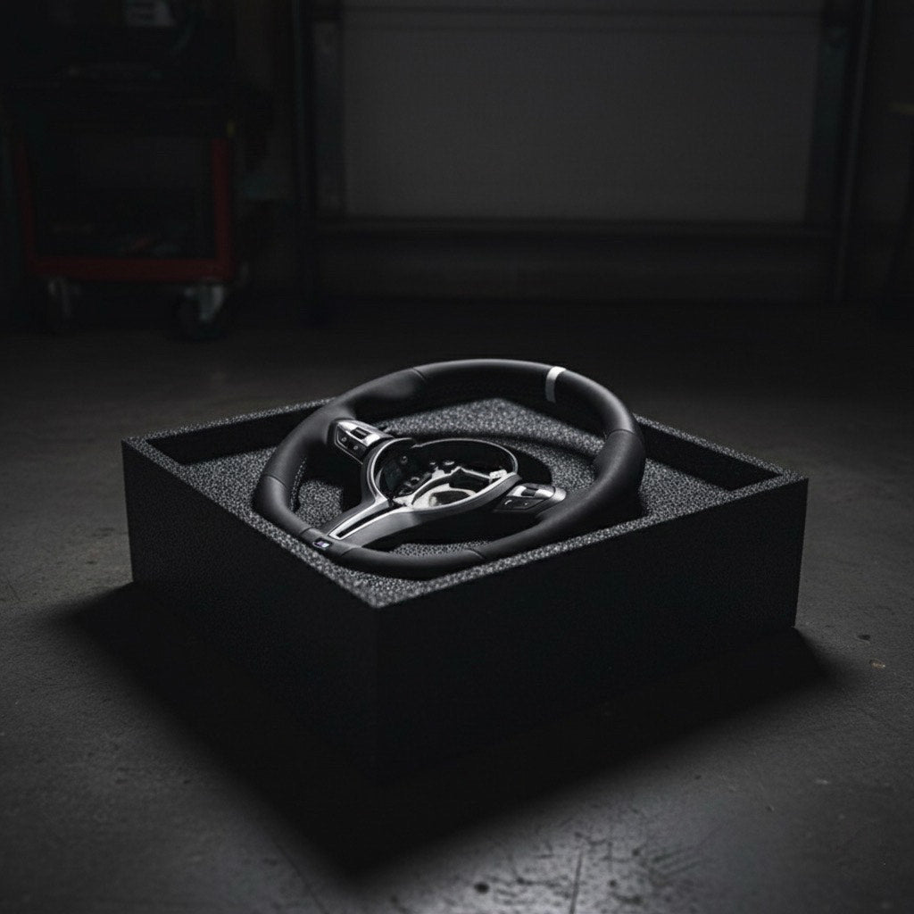 M5-Volant pour BMW cuir et alcantara + repère central blanc