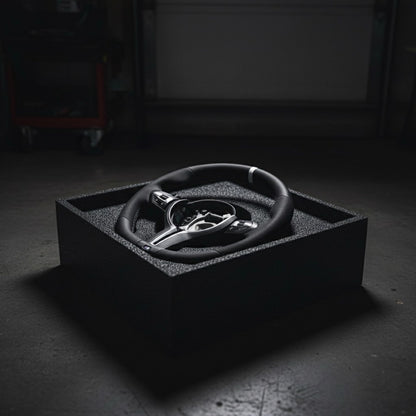 M5-Volant pour BMW cuir et alcantara + repère central blanc