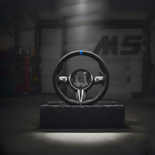 M5-Volant pour BMW cuir et alcantara + repère central bleu