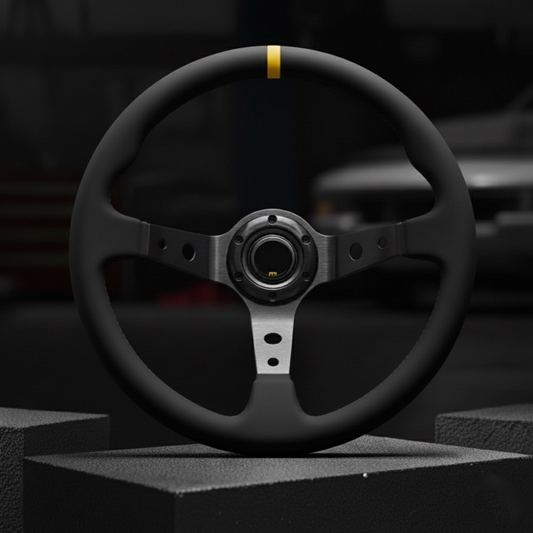 Volant drift en cuir universel + repère central jaune