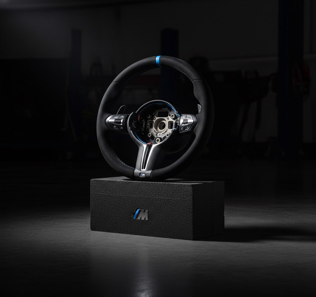 M3-Volant pour BMW cuir et alcantara + repère central bleu