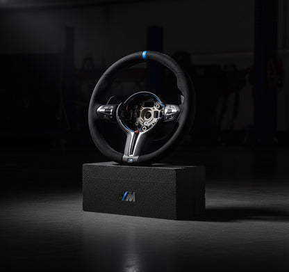 M3-Volant pour BMW cuir et alcantara + repère central bleu