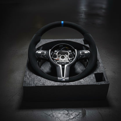 M3-Volant pour BMW cuir et alcantara + repère central bleu