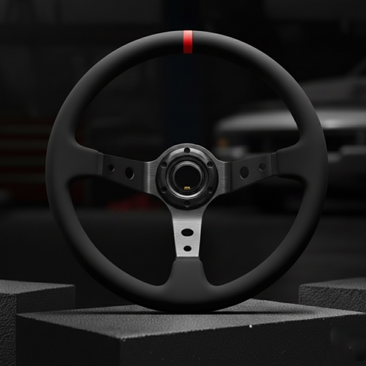 Volant drift en cuir universel + repère central rouge