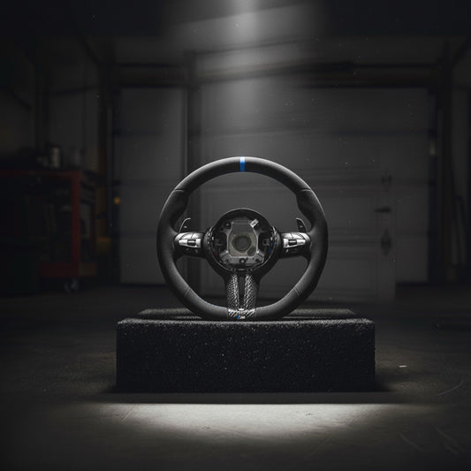 M3-Volant pour BMW cuir, alcantara et fibre de carbone + repère central bleu