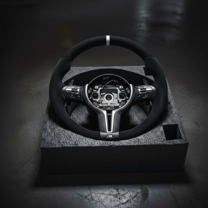 M5-Volant pour BMW cuir et alcantara + repère central blanc