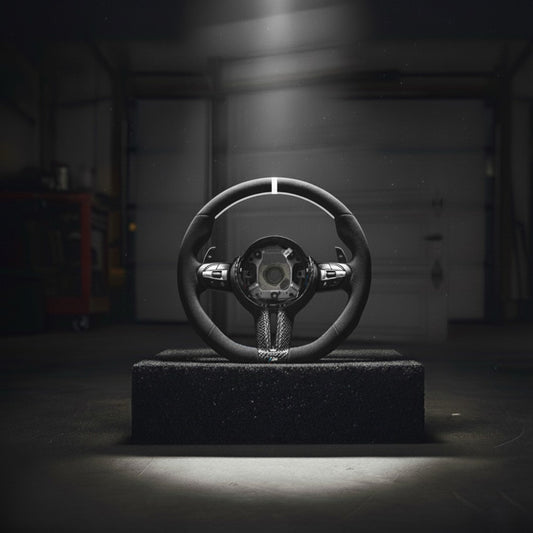 M3-Volant pour BMW cuir, alcantara et fibre de carbone + repère central blanc