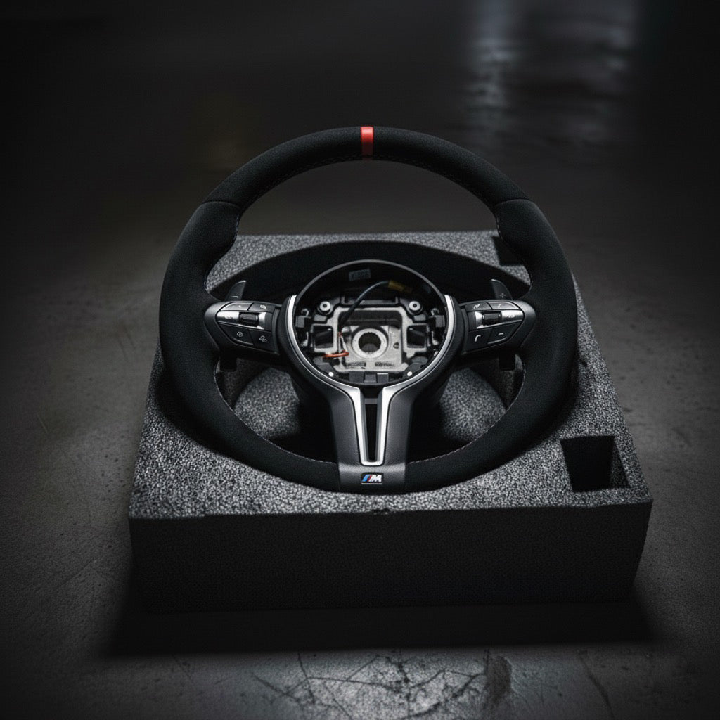 M3-Volant pour BMW cuir et alcantara + repère central rouge