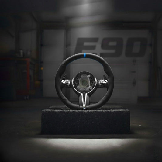 BMW E90- Volant pour BMW cuir et alcantara + repère central bleu