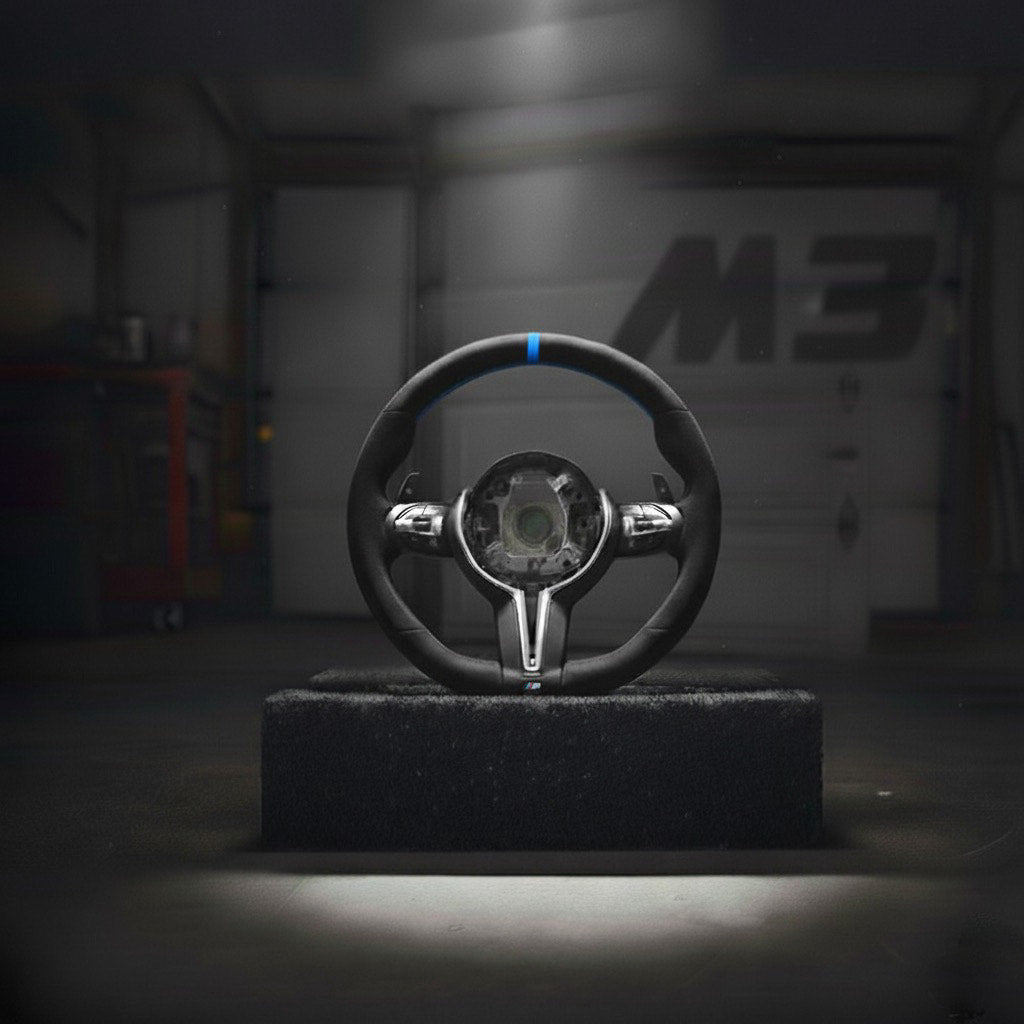 M3-Volant pour BMW cuir et alcantara + repère central bleu