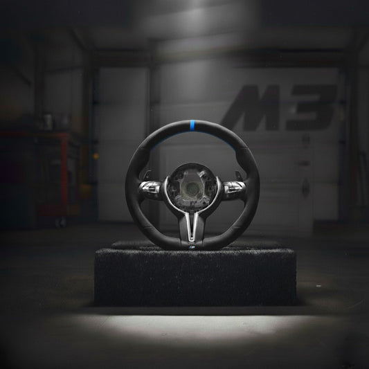 M3-Volant pour BMW cuir et alcantara + repère central bleu