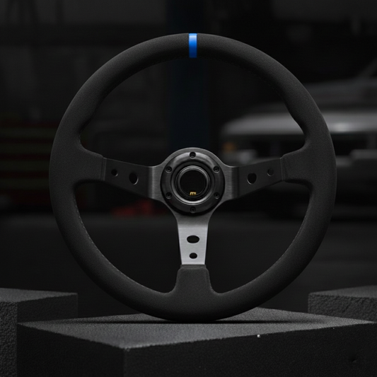 Volant drift en ALCANTARA universel + repère central bleu