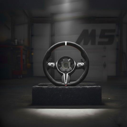 M5-Volant pour BMW cuir et alcantara + repère central blanc